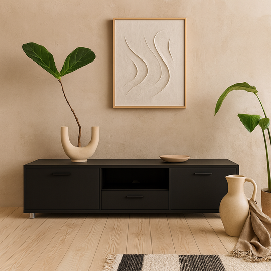 Nagoya Black Low Compact Media TV Unit 2 Doors 1 Drawer 1 Shelf