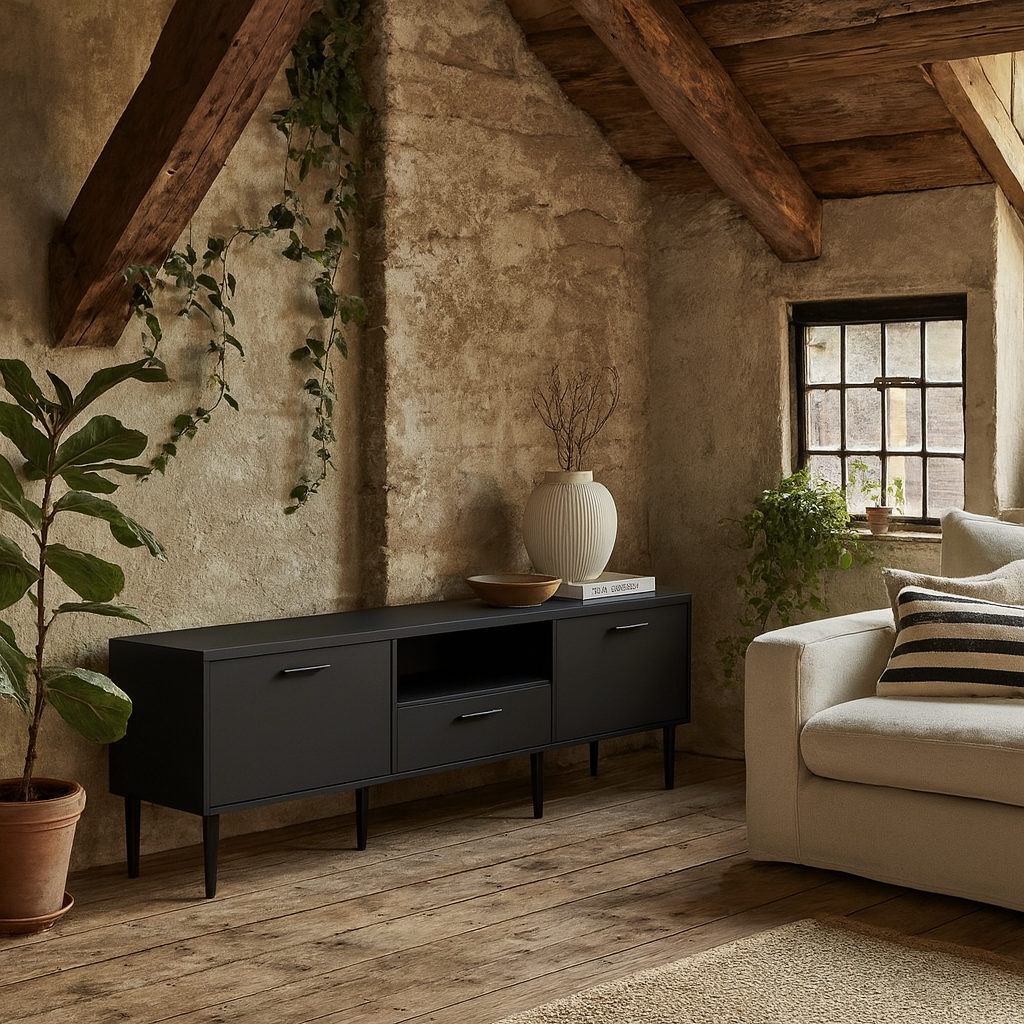 Nagoya Black Media TV Unit 2 Doors 1 Drawer 1 Shelf