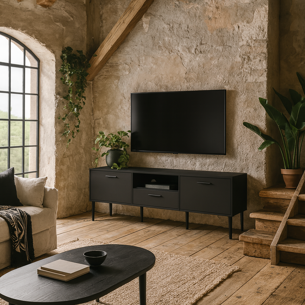 Nagoya Black Media TV Unit 2 Doors 1 Drawer 1 Shelf