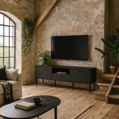 Nagoya Black Media TV Unit 2 Doors 1 Drawer 1 Shelf