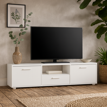 Nagoya White Low Compact Media TV Unit 2 Doors 1 Drawer 1 Shelf
