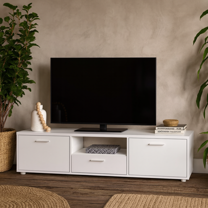 Nagoya White Low Compact Media TV Unit 2 Doors 1 Drawer 1 Shelf