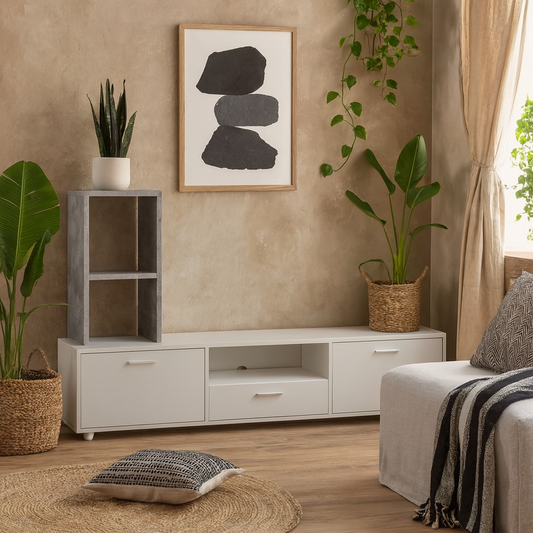 Nagoya White Low Media TV Unit 2 Doors 1 Drawer 1 Shelf