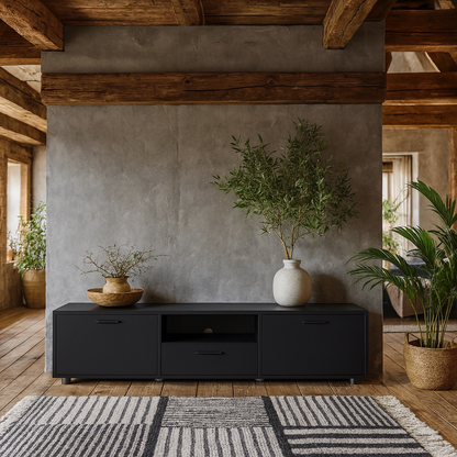 Nagoya Black Low Media TV Unit 2 Doors 1 Drawer 1 Shelf