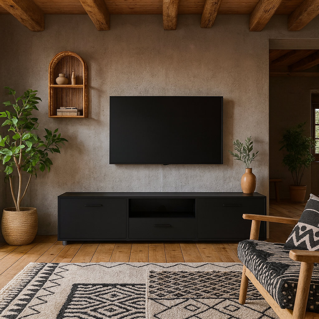 Nagoya Black Low Media TV Unit 2 Doors 1 Drawer 1 Shelf