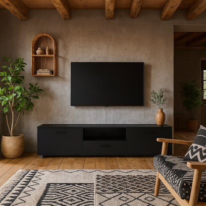 Nagoya Black Low Media TV Unit 2 Doors 1 Drawer 1 Shelf