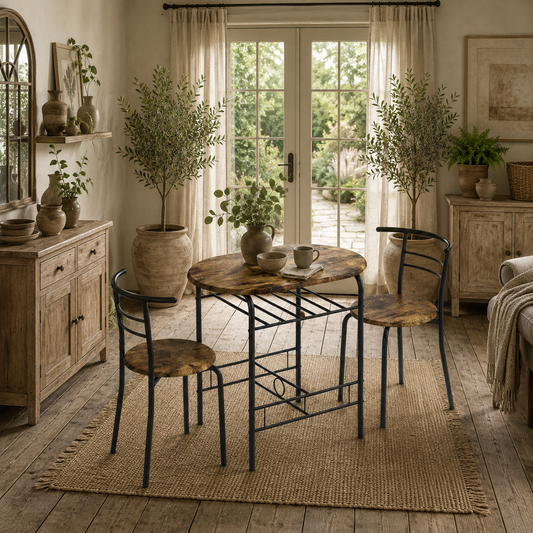 Vespa Rustic Brown Compact 3 Piece Dining Table And Chair Set
