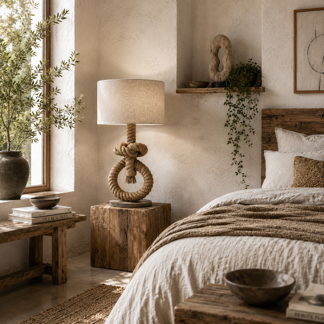 Releta Metal And Fabric Nautical LED Table Lamp With USB Charging Port