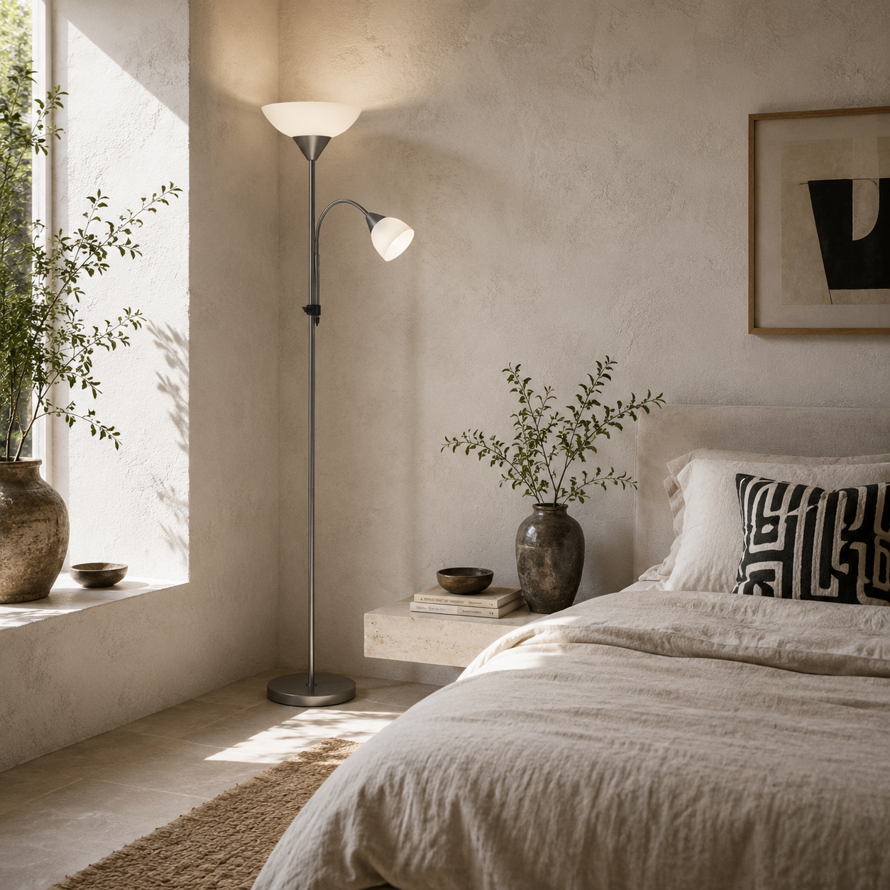 Vina Metal Silver LED Floor Lamp 180 cm With Mother And Child Uplighter