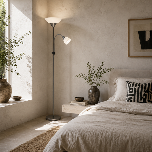 Vina Metal Silver LED Floor Lamp 180 cm With Mother And Child Uplighter