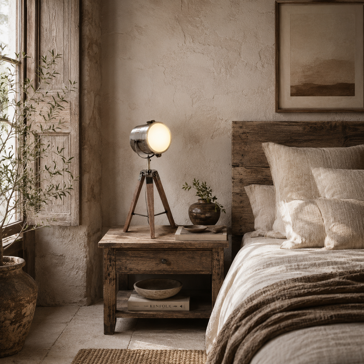 Vidira Wood And Metal Brass Vintage Tripod Table Lamp With Spotlight Head