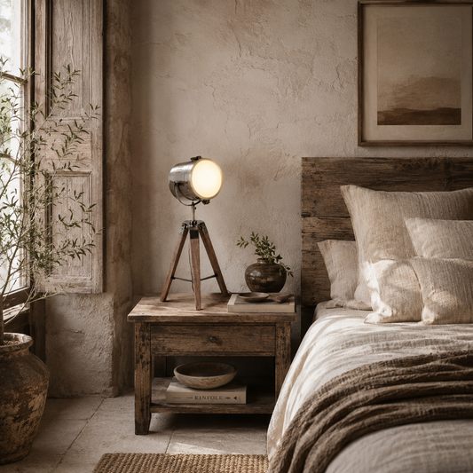Vidira Wood And Metal Brass Vintage Tripod Table Lamp With Spotlight Head