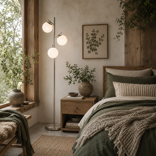Moretta Metal Silver 3 Light Tree Floor Lamp With Globe Shades And Steel Base