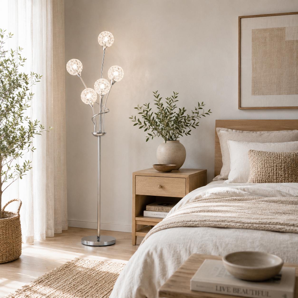 LomoveCrystal And Metal Silver 5 Light Upright Floor Lamp 156 cm