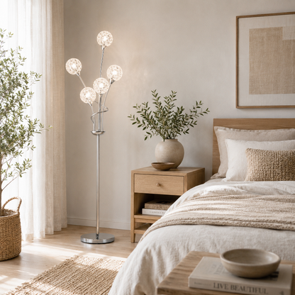 LomoveCrystal And Metal Silver 5 Light Upright Floor Lamp 156 cm