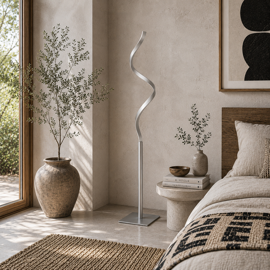 Marimba Metal Silver Dimmable Spiral Floor Lamp With Adjustable Brightness And Square Base