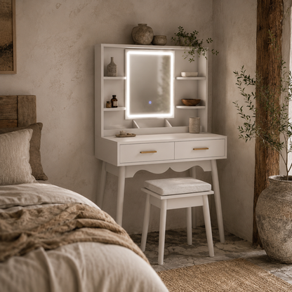 Dididi White Elegant Dressing Table With LED Mirror