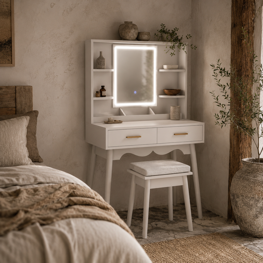 Dididi White Elegant Dressing Table With LED Mirror
