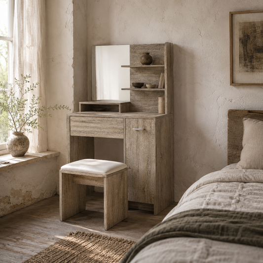 Marini Wood Effect Dressing Table And Stool Set With Storage