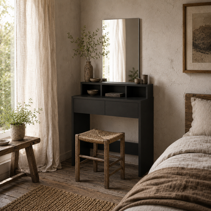 Merotto Black Dressing Table With Mirror And Multi Storage Layout