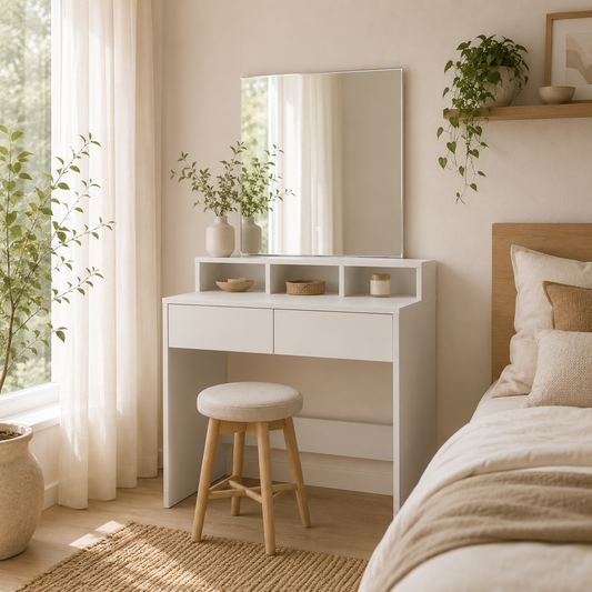 Linora Roso White Dressing Table With LED Mirror And Built In Storage