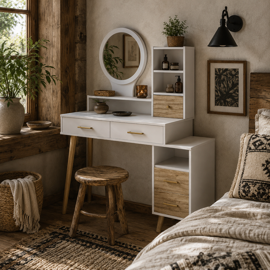 Rilu White Elegant Dressing Table With Integrated Storage Space