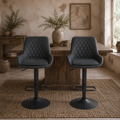 Reta Set Of 2 Black Faux Leather Retro Style Bar Stools
