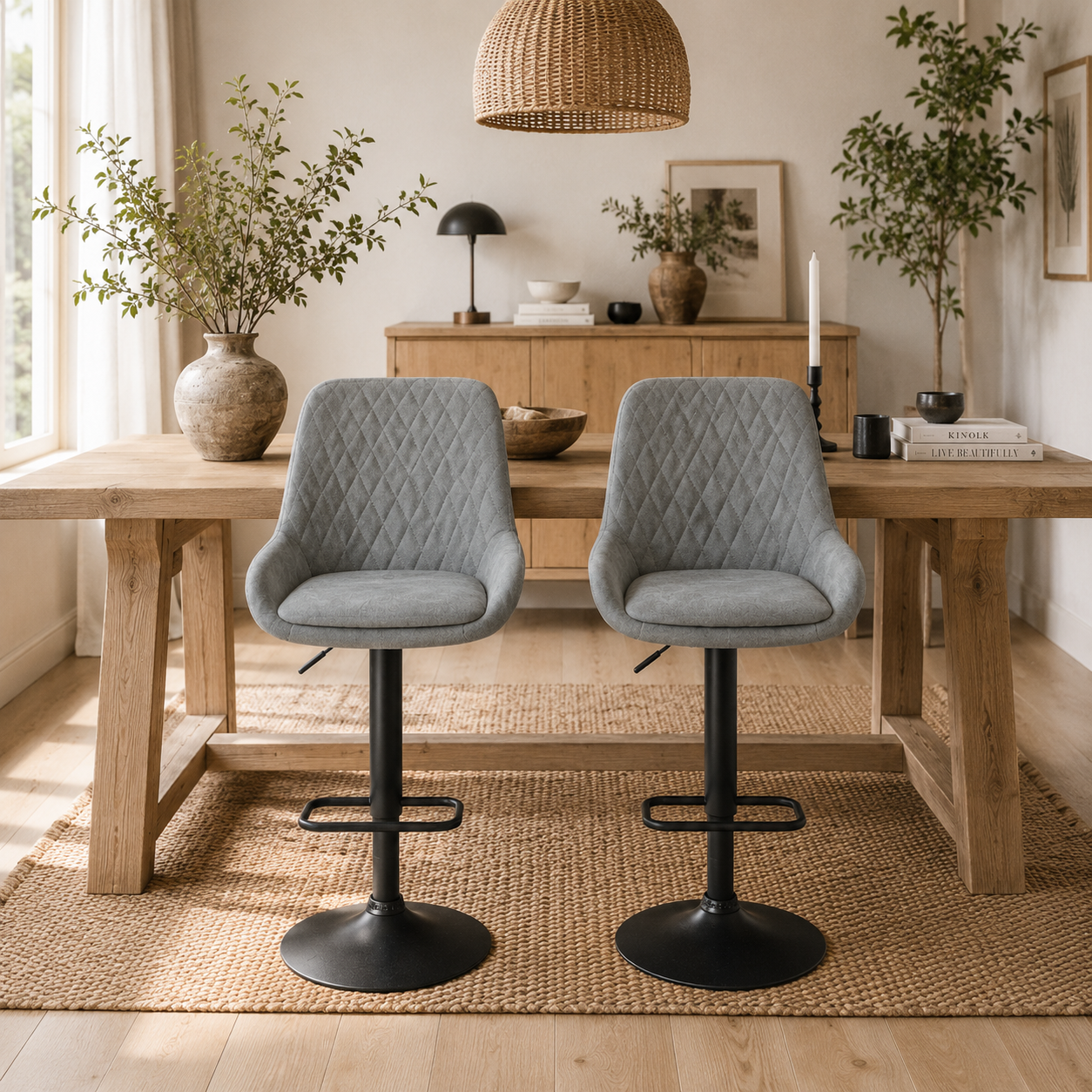 Taraneno Set Of 2 Light Grey Faux Leather Retro Bar Chairs
