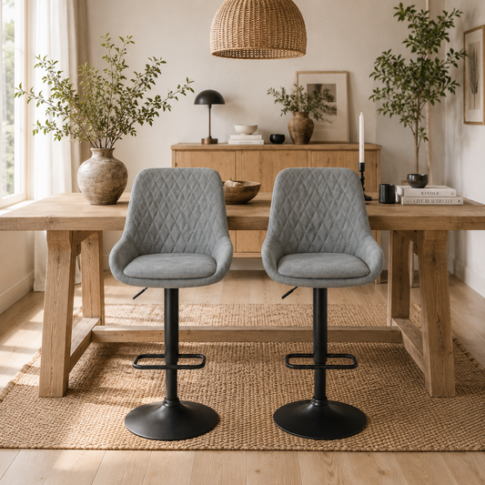 Taraneno Set Of 2 Light Grey Faux Leather Retro Bar Chairs