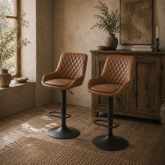 Elel Sake Set Of 2 Orange Faux Leather Retro Style Bar Stools
