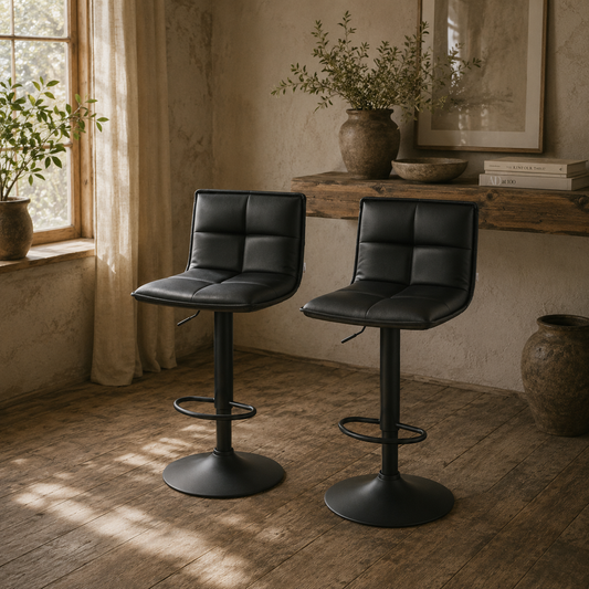 Miha Set Of 2 Black Modern Faux Leather Bar Chairs