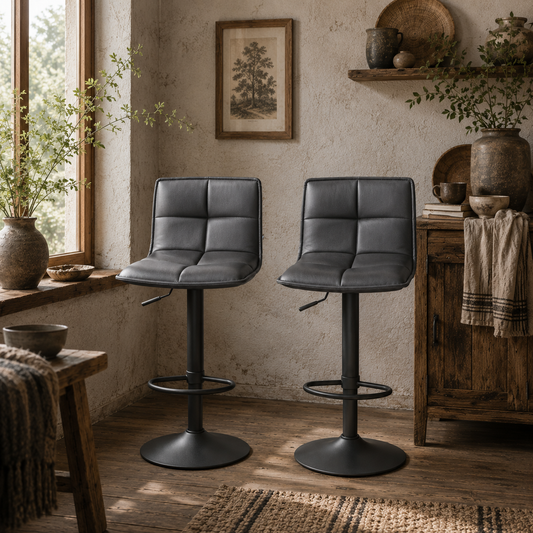 Miha Set Of 2 Dark Grey Modern Faux Leather Bar Chairs