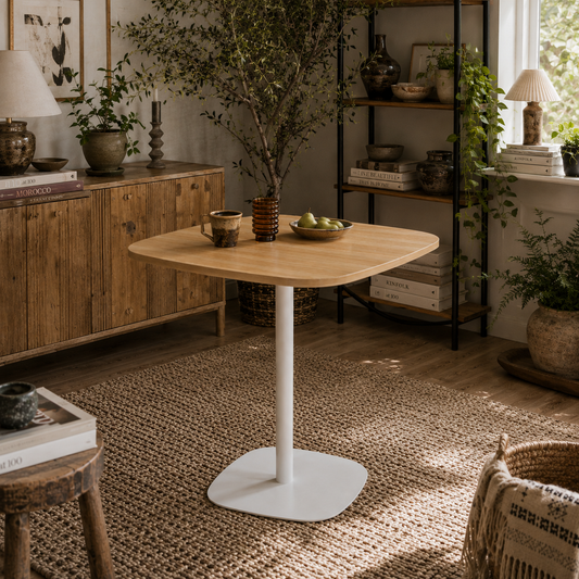Levadi Natural Wood Finish Square Dining Table With Steel Base 60cm