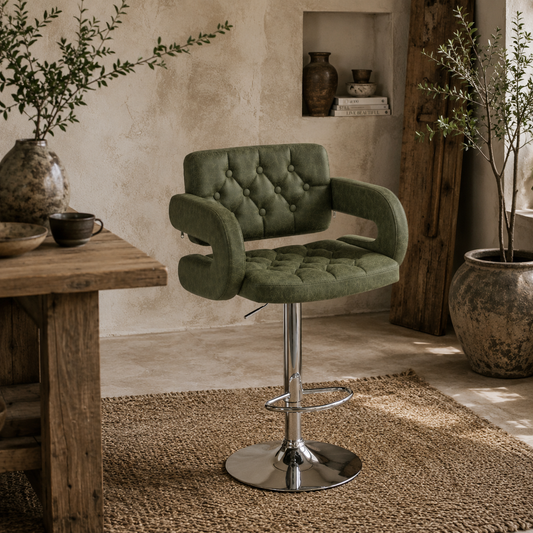Dovetti Green Faux Leather Adjustable Swivel Bar Stool With Arm Support