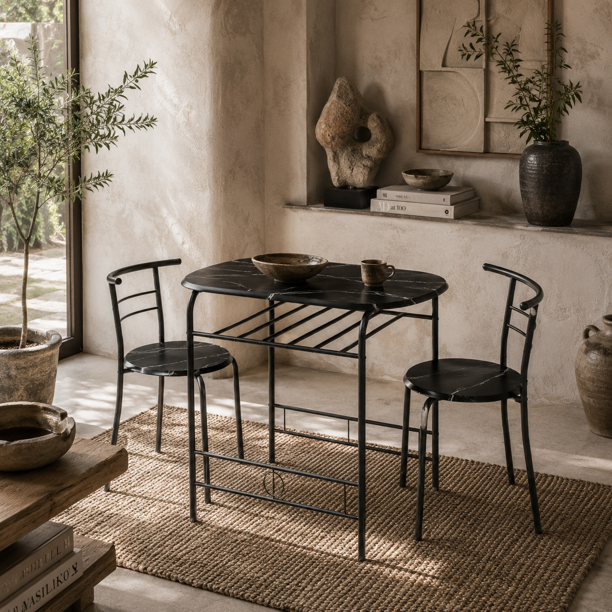 Tolo Black Compact 3 Piece Dining Table And Chair Set