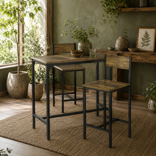 Torakeno 3 Piece Industrial Bar Table And 2 Stool Set For Compact Spaces