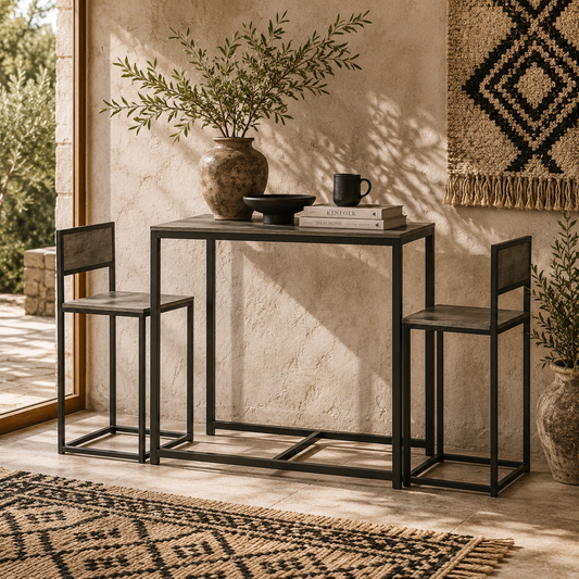Nenepa 3 Piece Charcoal Grey Wood Effect Dining Table And Stools