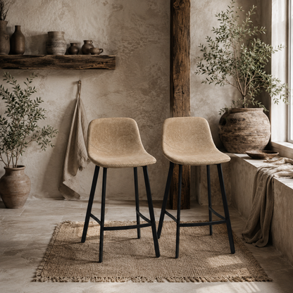 Panato Set Of 2 Light Brown Faux Leather Dining Bar Stools