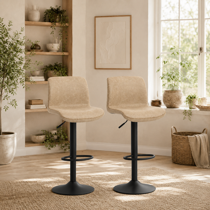 Salile Set Of 2 Light Brown Faux Leather Breakfast Bar Chairs With Backrest