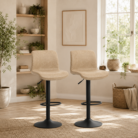 Salile Set Of 2 Light Brown Faux Leather Breakfast Bar Chairs With Backrest