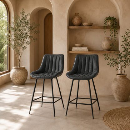 Lono Set Of 2 Black Faux Leather Swivel Counter Stools