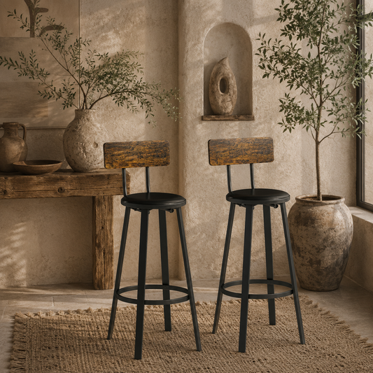 Namto Set Of 2 Brown And Black Industrial Steel Frame Bar Stools