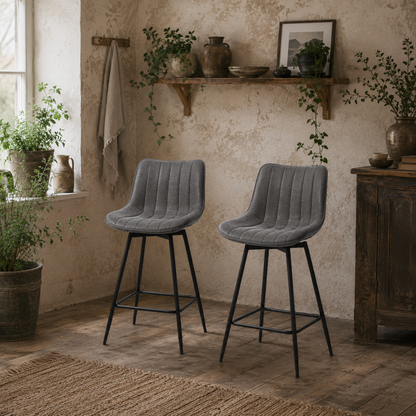 Pahara Set Of 2 Grey Faux Leather Swivel Bar Chairs