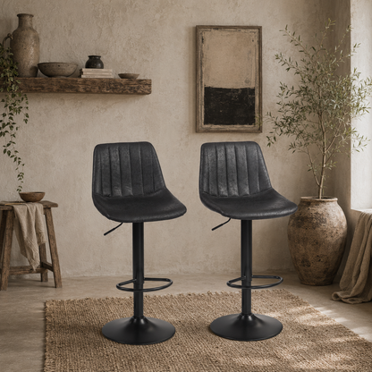 Nalo Set Of 2 Black Leathaire Upholstered Tub Style Bar Stools