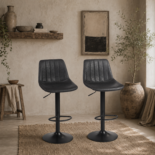 Nalo Set Of 2 Black Leathaire Upholstered Tub Style Bar Stools