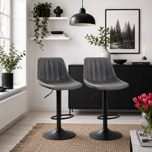 Rotteli Set Of 2 Charcoal Grey Faux Leathar Upholstered Tub Bar Stools