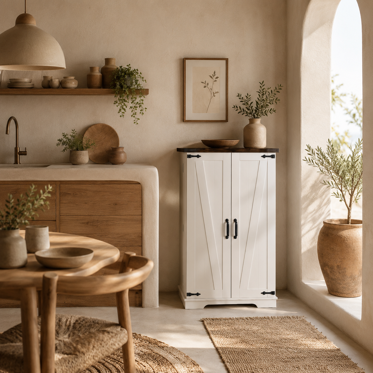 Roka Wooden White Farmhouse Style Multi Storage Cabinet