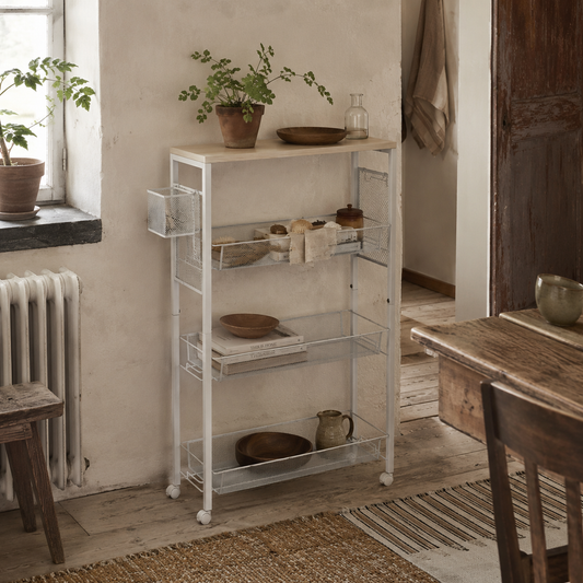 Else Lune Metal White 3 Tier Kitchen Cart With Steel Wire Baskets