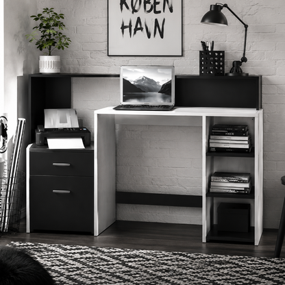 Lisodi 137cm Wooden Black And White Office Workstation Desk With Drawers Shelves And Printer Stand 137 x 55 x 92 cm