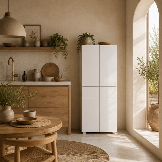 Toviha 166cm Wooden White Modern Kitchen Cabinet With Shelves Drawer And Open Counter